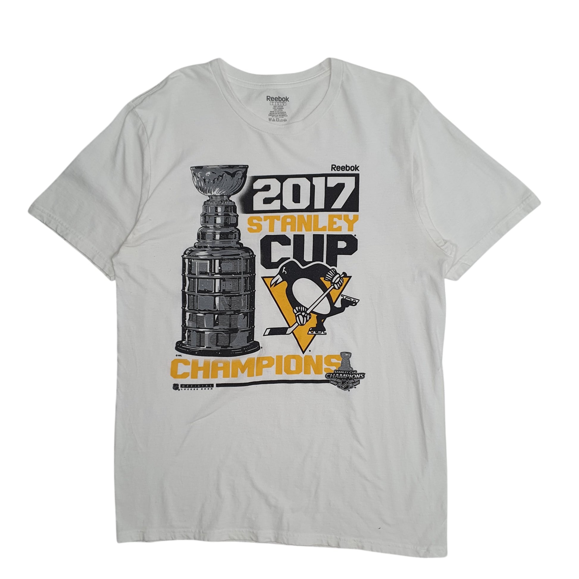 Mens White Reebok NHL Stanley Cup 2017 Pittsburgh Penguins Short Sleeve T Shirt