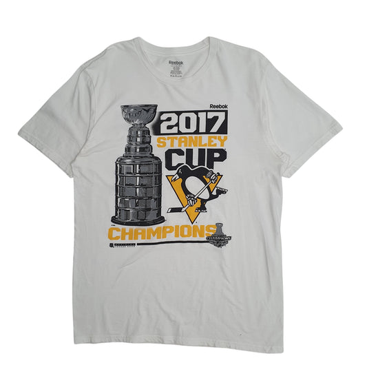 Mens White Reebok NHL Stanley Cup 2017 Pittsburgh Penguins Short Sleeve T Shirt