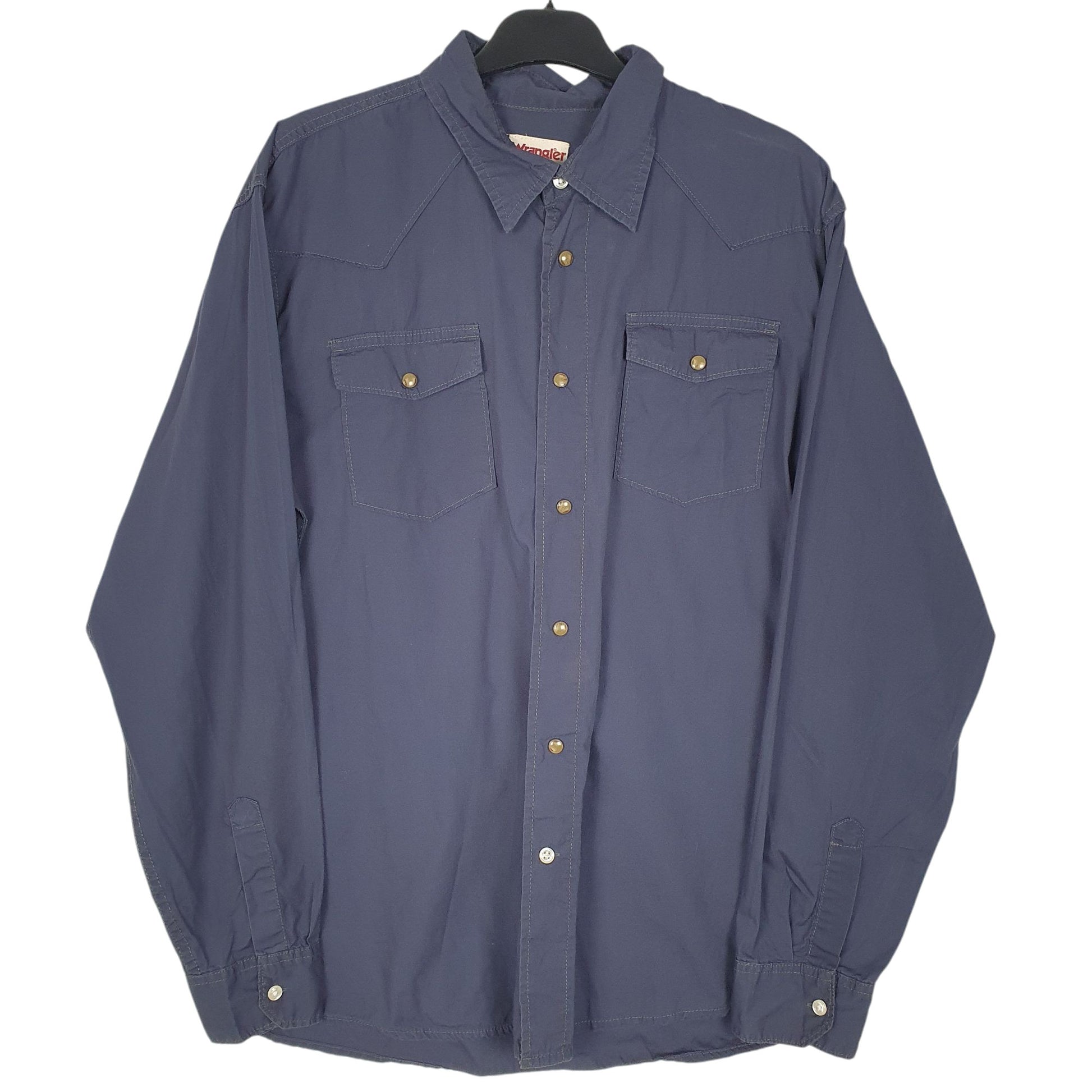 Mens Navy Wrangler Pearl Snap Long Sleeve Shirt