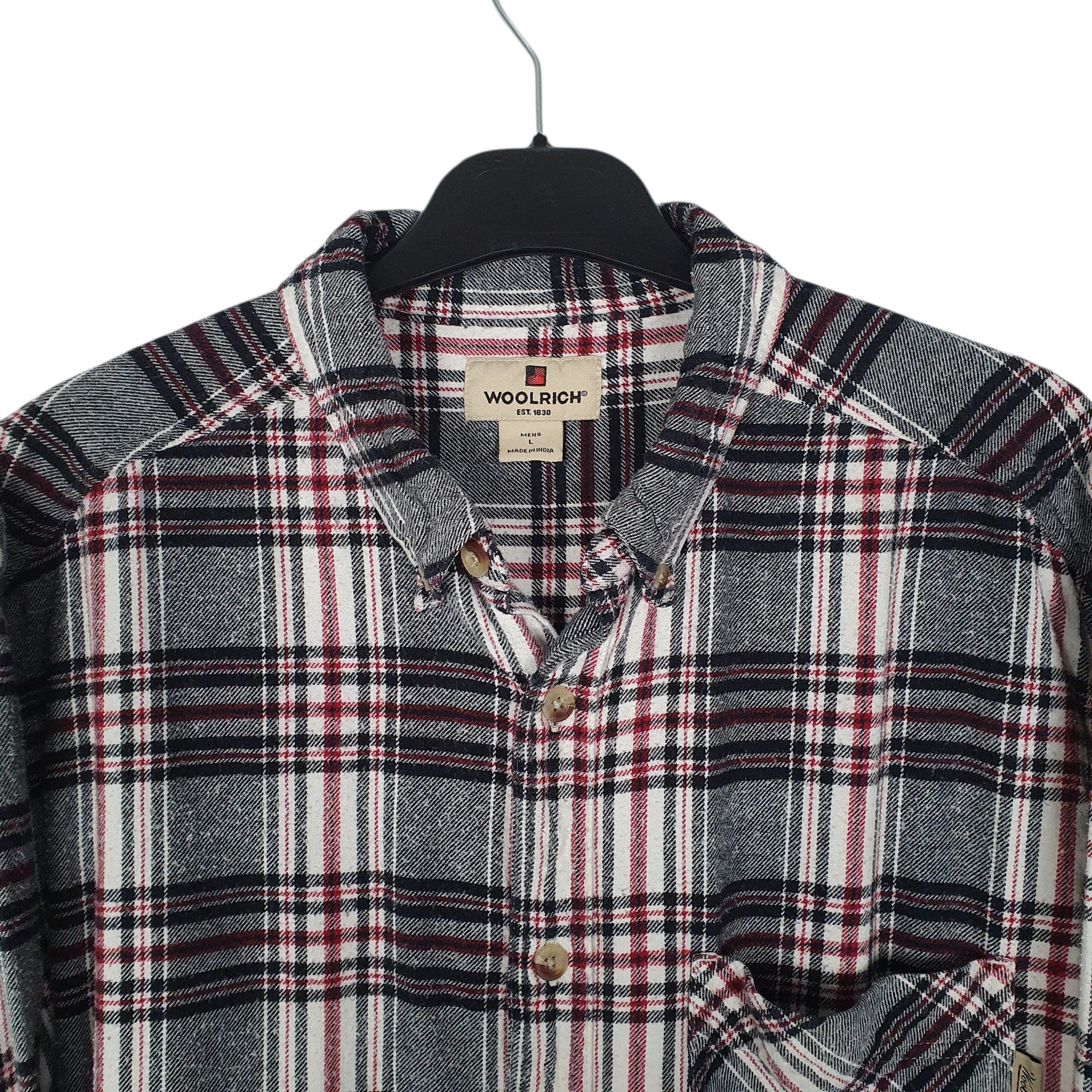 Mens Grey Woolrich Thick Flannel Plaid  Shirt