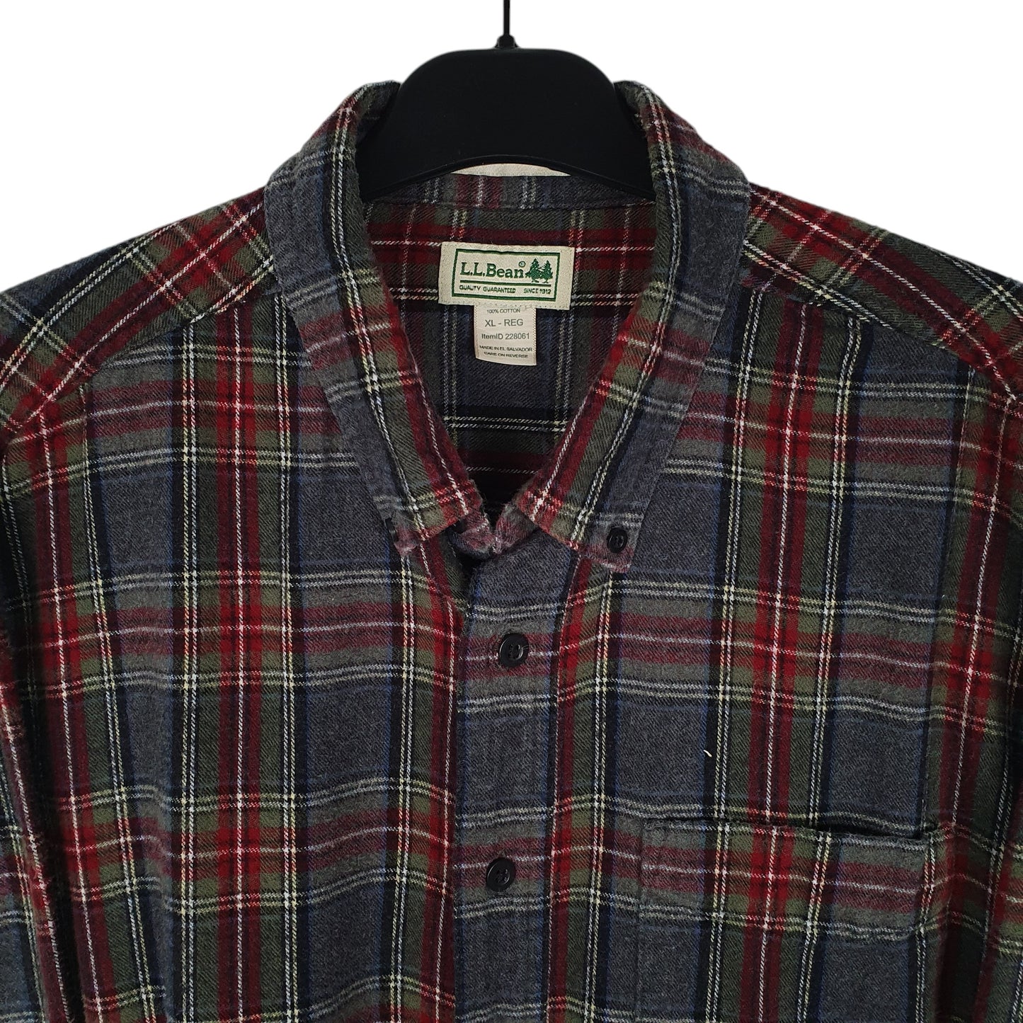 Mens Grey L.L.Bean Thick Flannel Plaid  Shirt