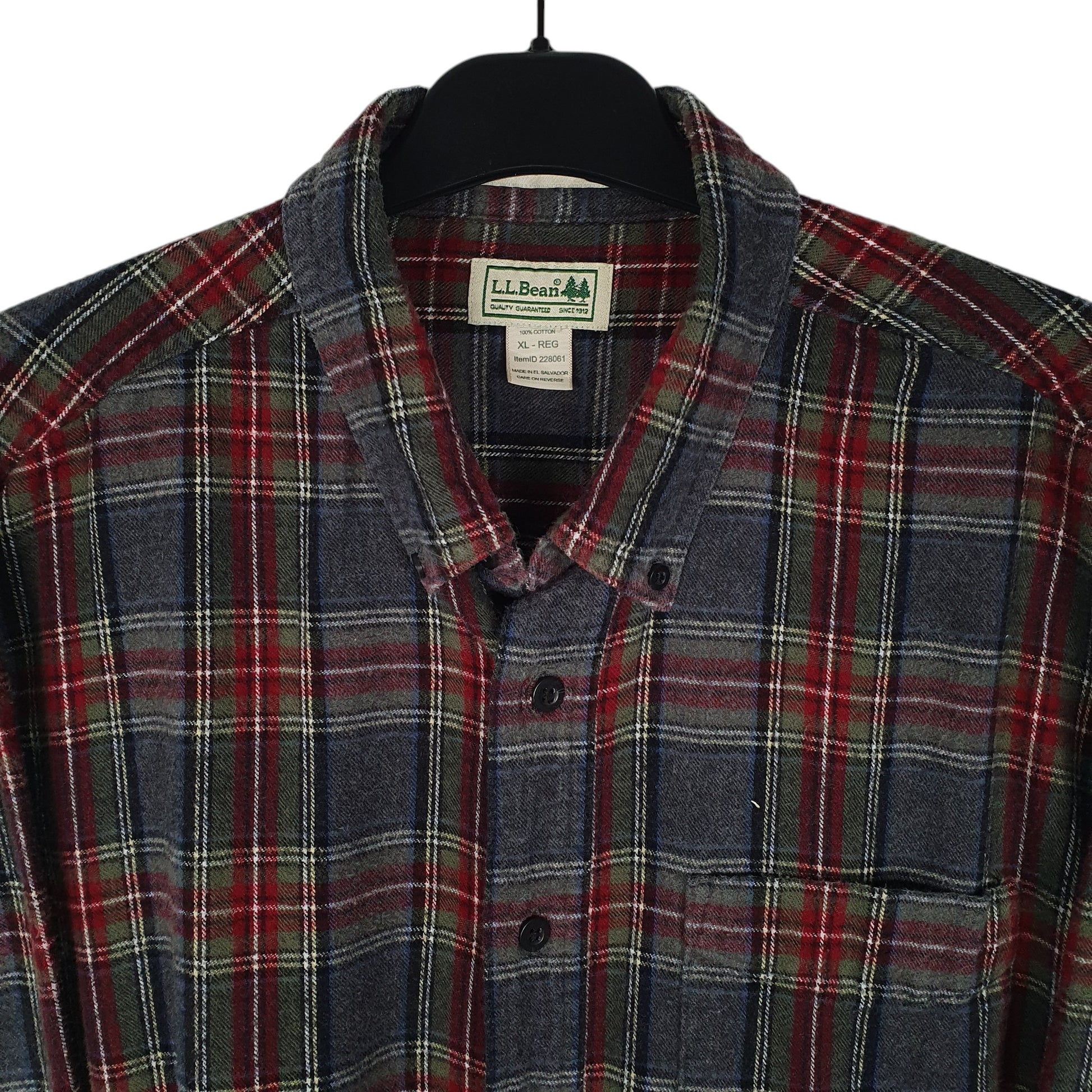 Mens Grey L.L.Bean Thick Flannel Plaid  Shirt