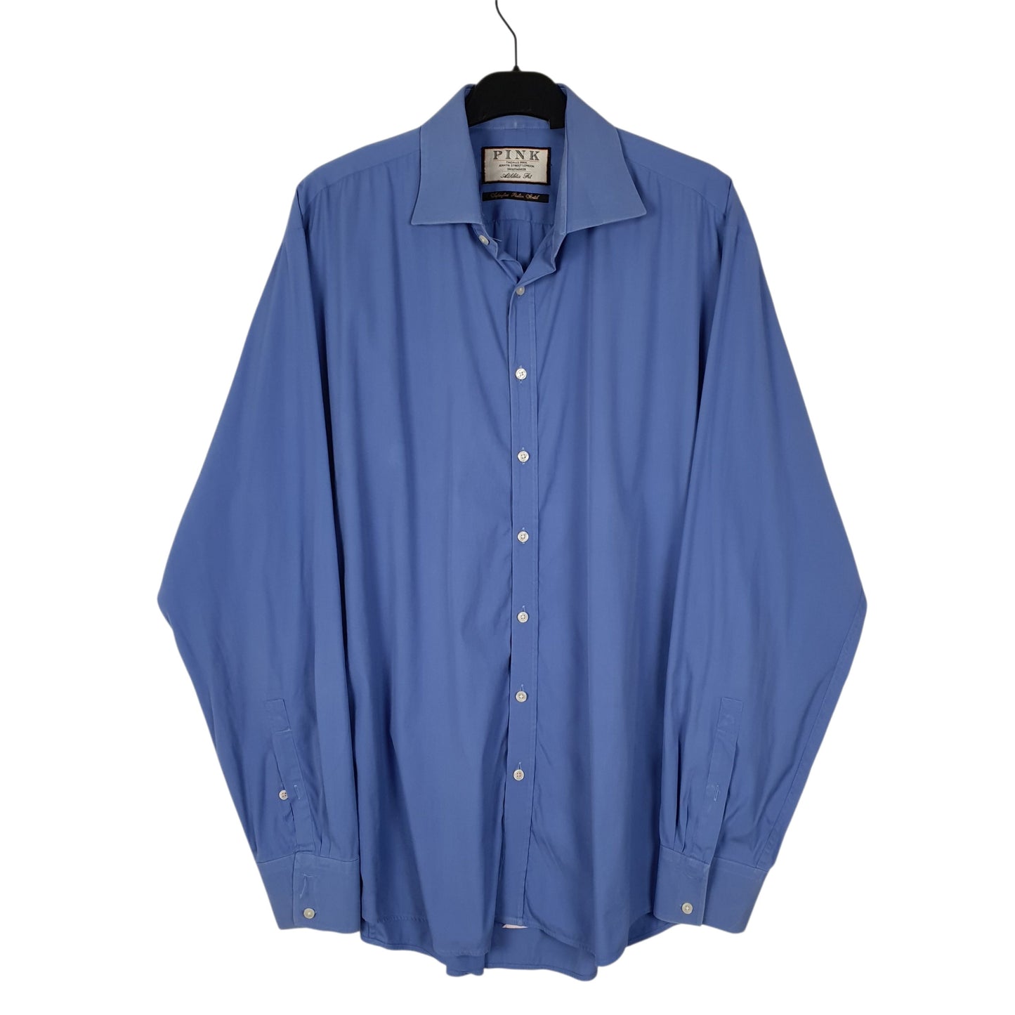 Mens Blue Thomas Pink Superfine Italian Stretch Long Sleeve Shirt