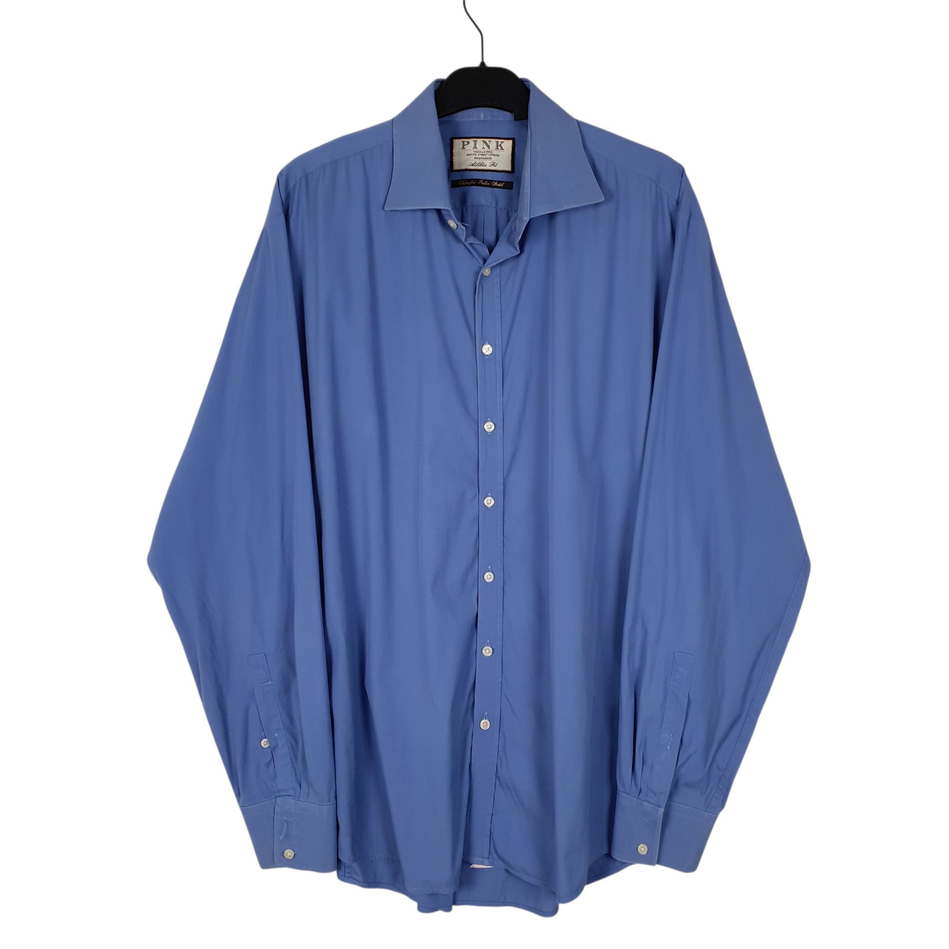 Mens Blue Thomas Pink Superfine Italian Stretch Long Sleeve Shirt