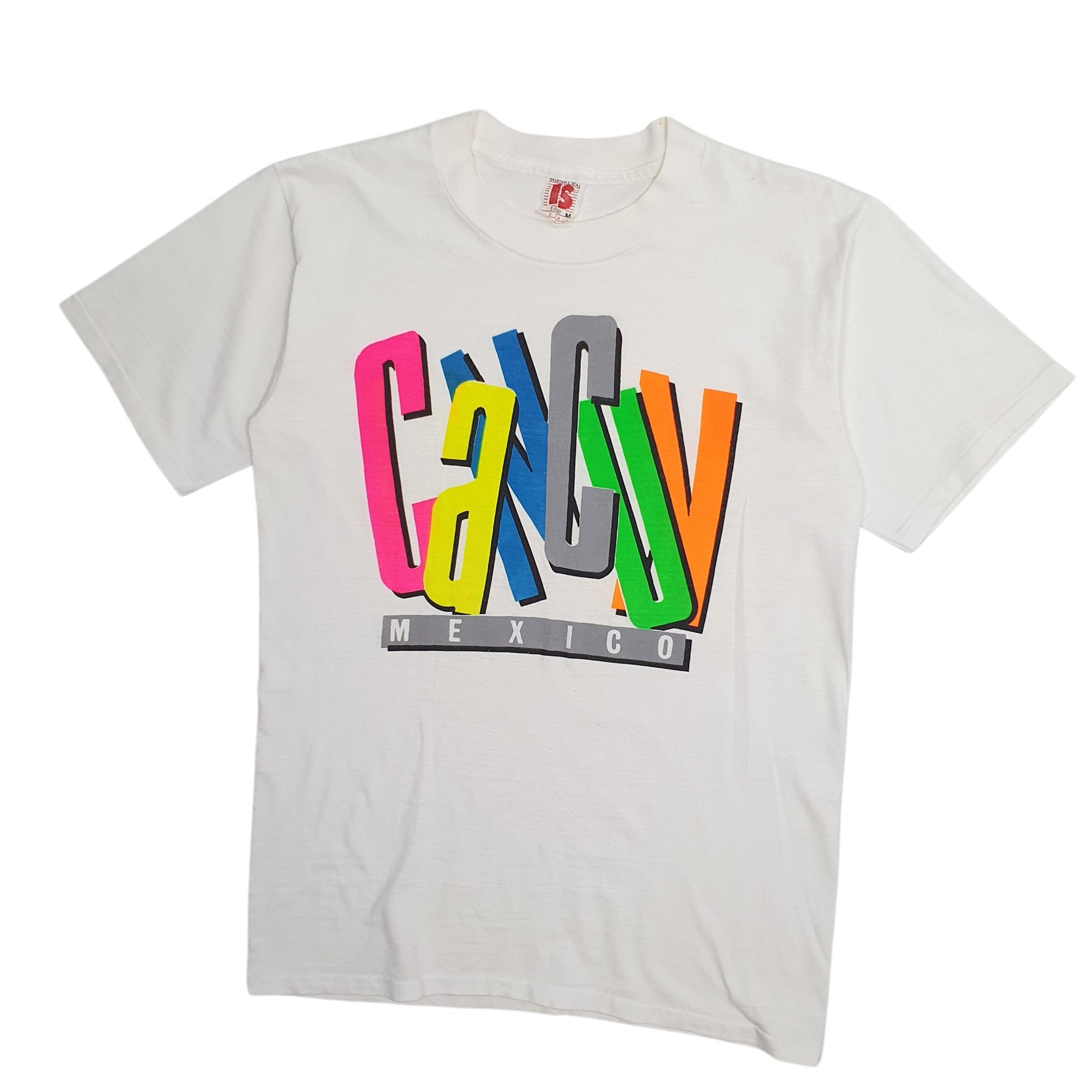 Mens White International Single Stitch Vintage 90s Cancun Mexico Short Sleeve T Shirt