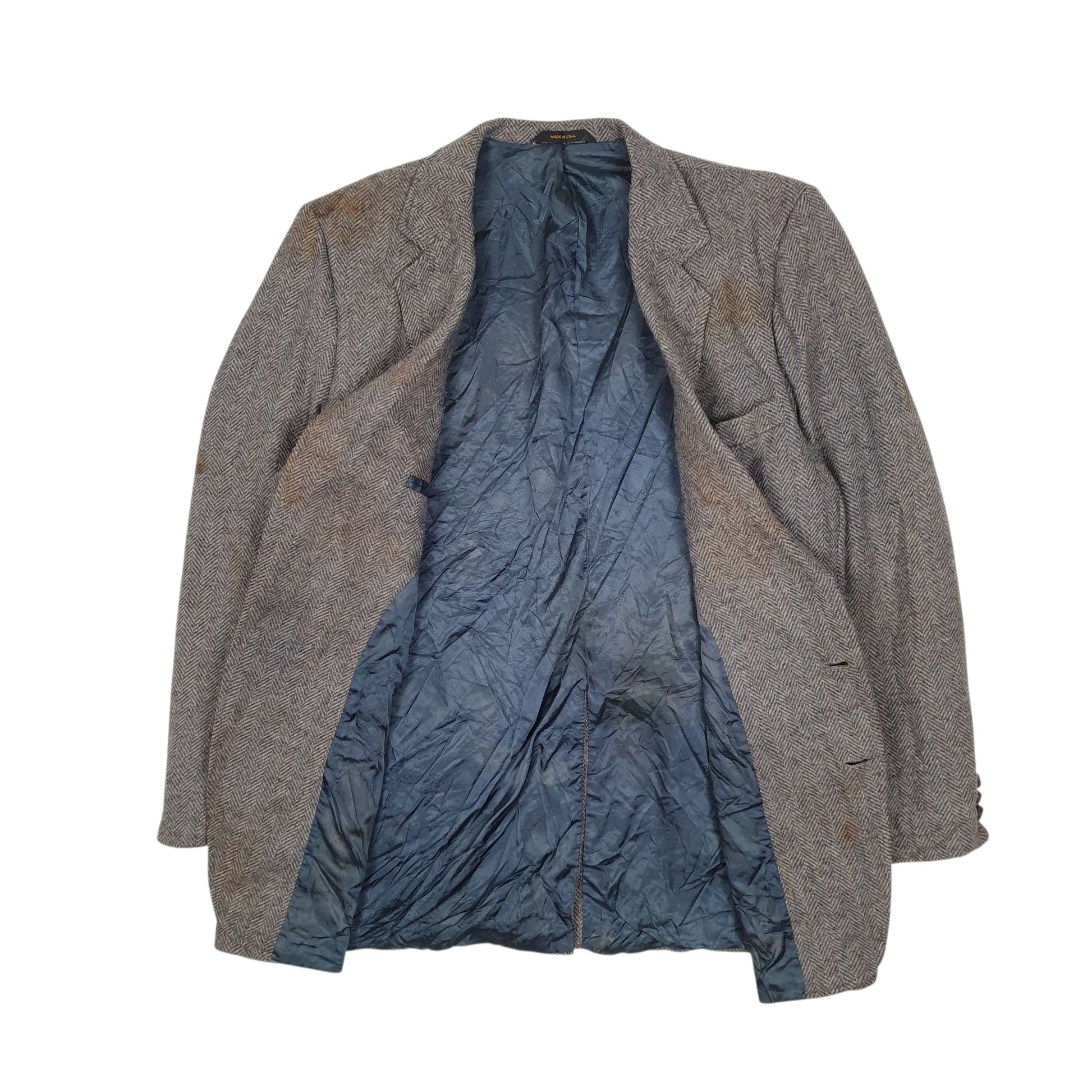 Mens Grey Imperial by Haggar Herringbone Vintage 90s Hoodie Coat