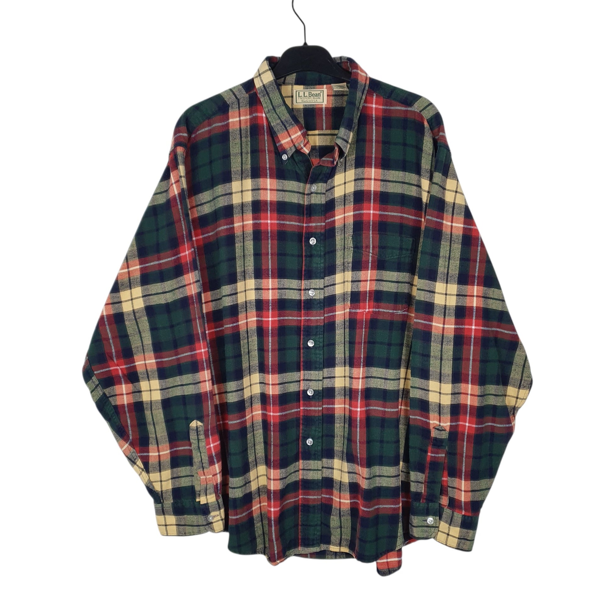 Mens Green L.L.Bean Vintage 1980s Thick Flannel Plaid Long Sleeve Shirt