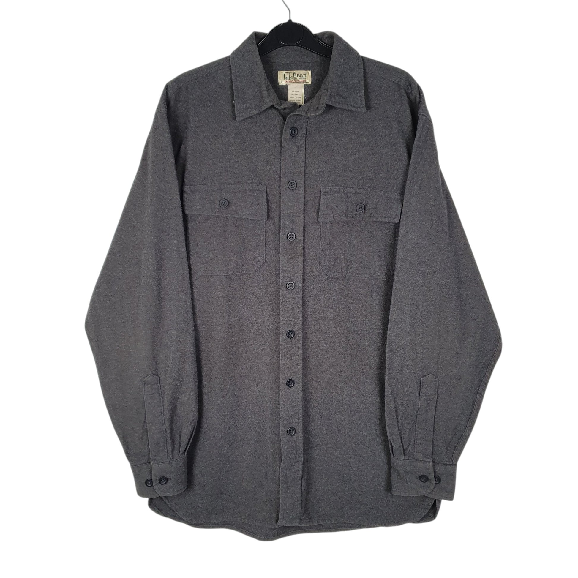 Mens Grey L.L.Bean Thick Chamois Tall Long Sleeve Shirt