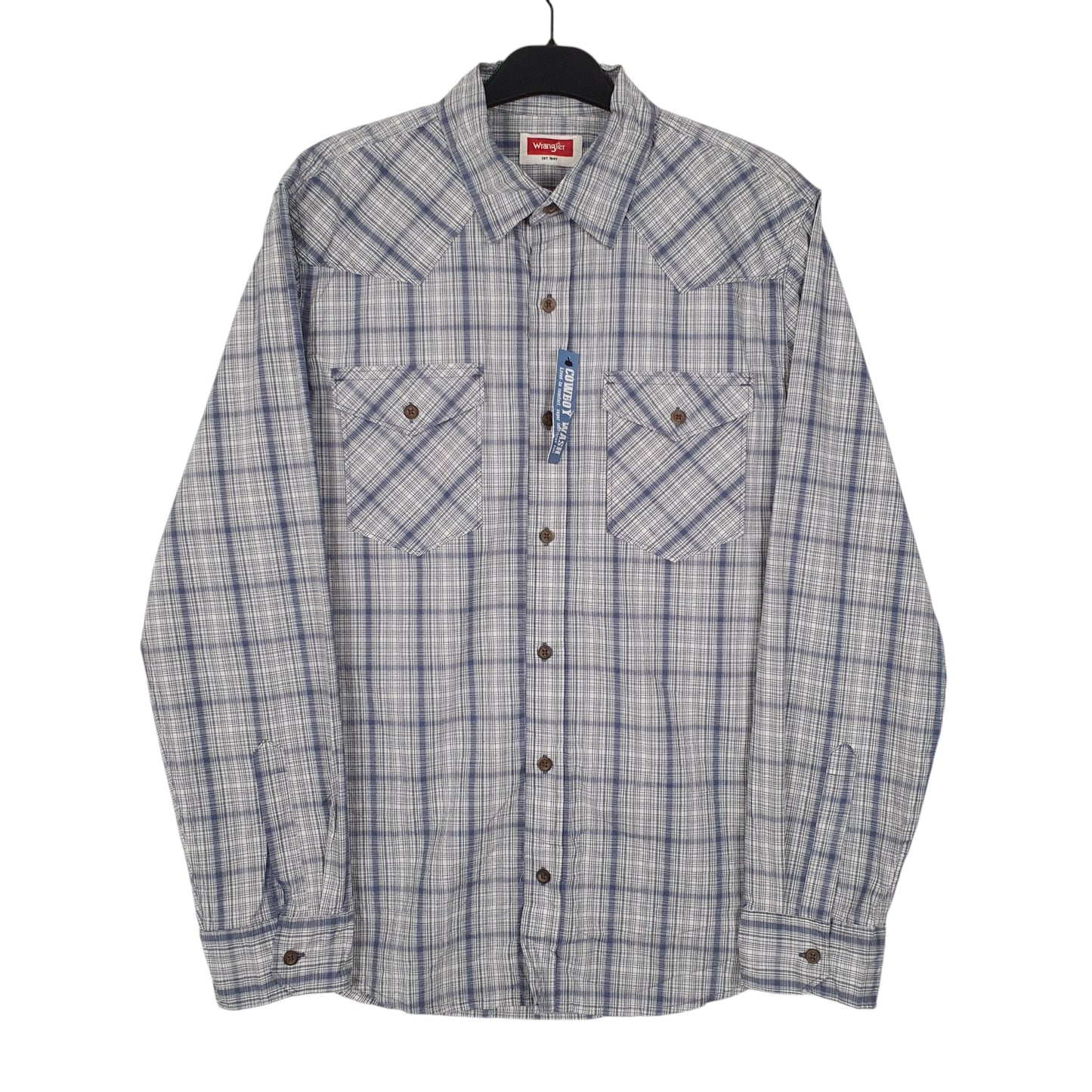Mens Blue Wrangler Cowboy Wash Long Sleeve Shirt