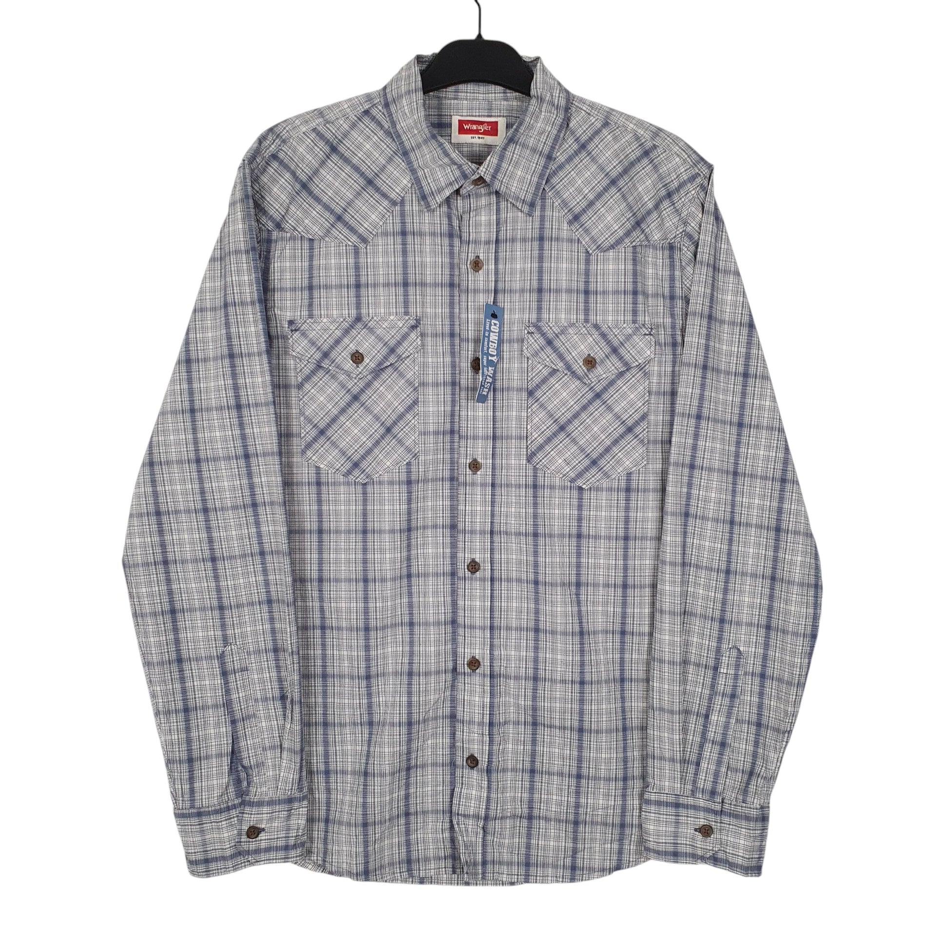 Mens Blue Wrangler Cowboy Wash Long Sleeve Shirt