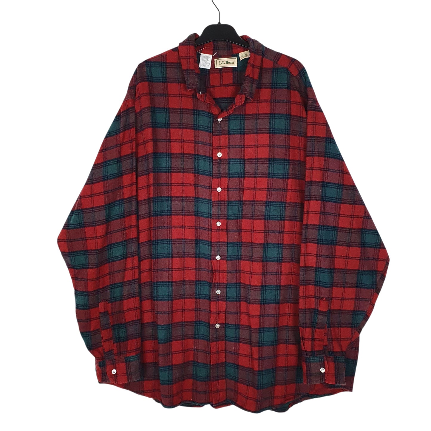 Mens Red L.L.Bean Vintage 90s Scotch Plaid Flannel Long Sleeve Shirt