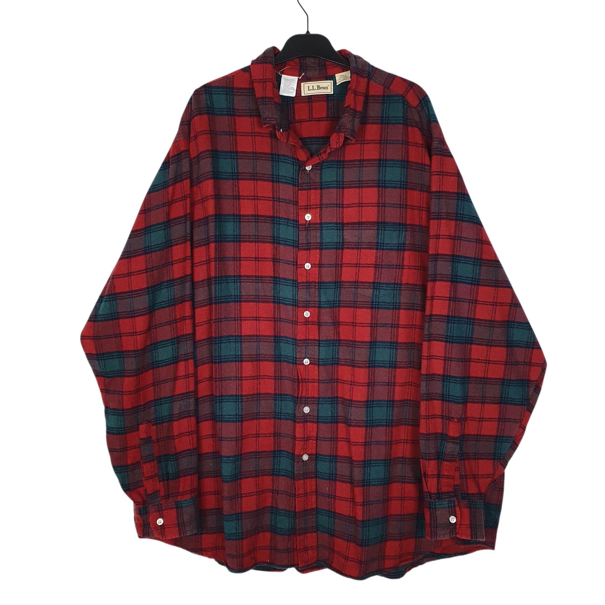 Mens Red L.L.Bean Vintage 90s Scotch Plaid Flannel Long Sleeve Shirt