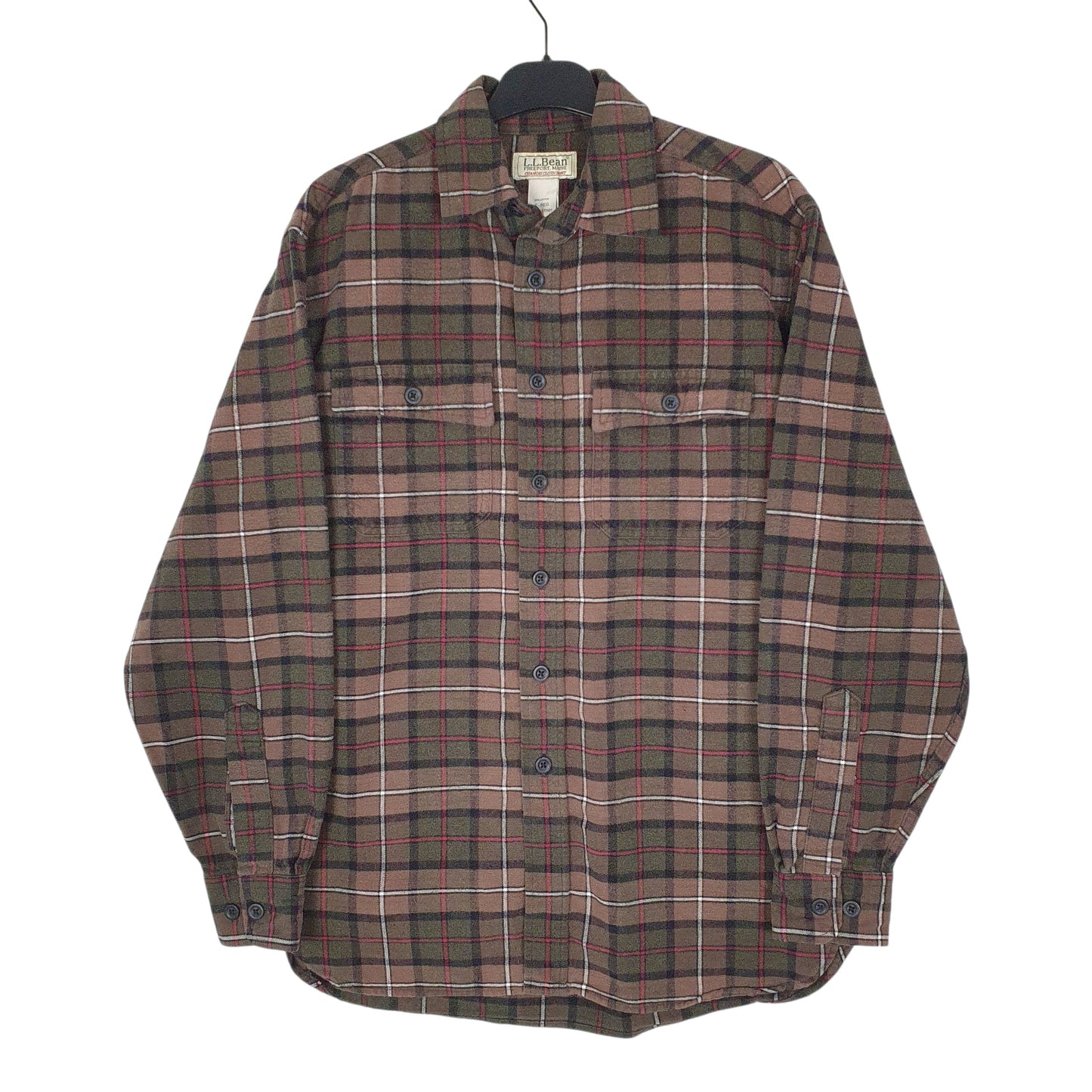 Mens Brown L.L.Bean Thick Chamois Plaid Long Sleeve Shirt
