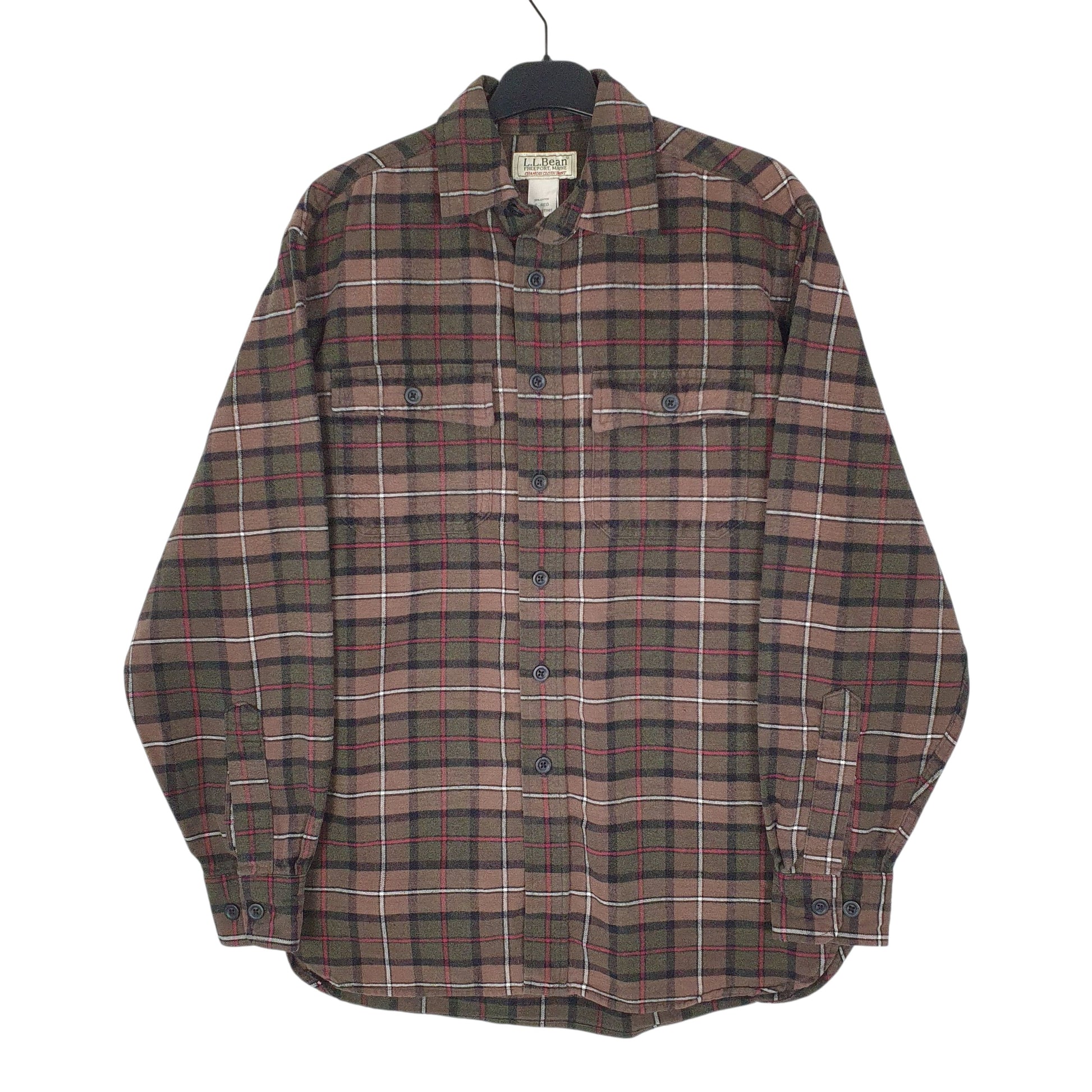 Mens Brown L.L.Bean Thick Chamois Plaid Long Sleeve Shirt