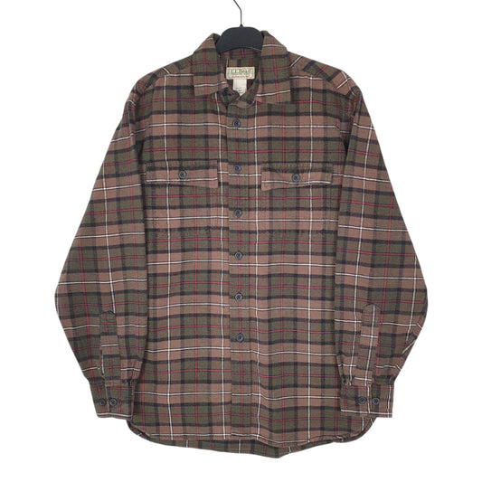 Mens Brown L.L.Bean Thick Chamois Plaid Long Sleeve Shirt