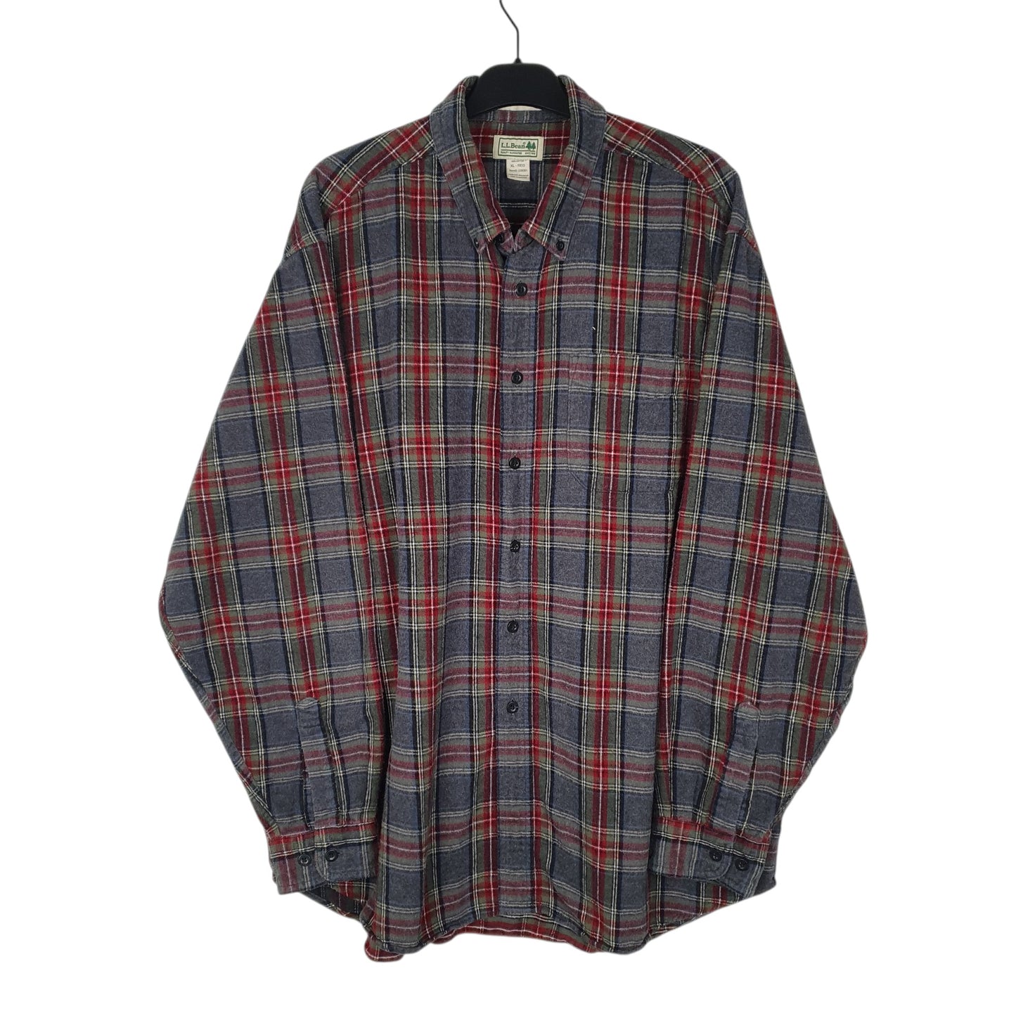 Mens Grey L.L.Bean Thick Flannel Plaid Long Sleeve Shirt