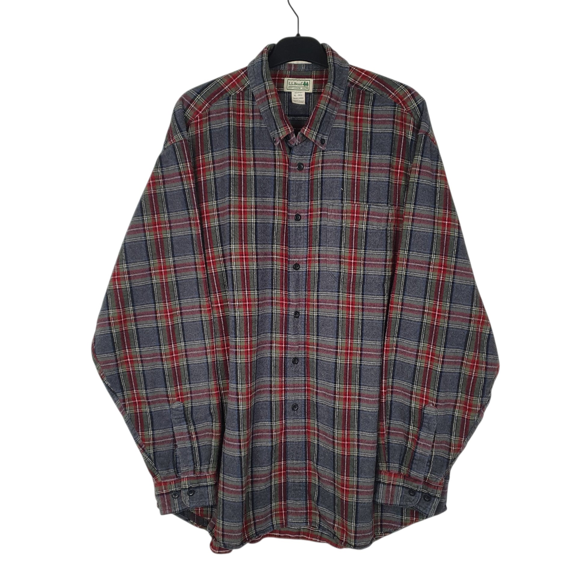 Mens Grey L.L.Bean Thick Flannel Plaid Long Sleeve Shirt