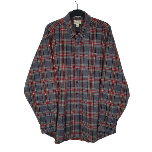 Mens Grey L.L.Bean Thick Flannel Plaid Long Sleeve Shirt