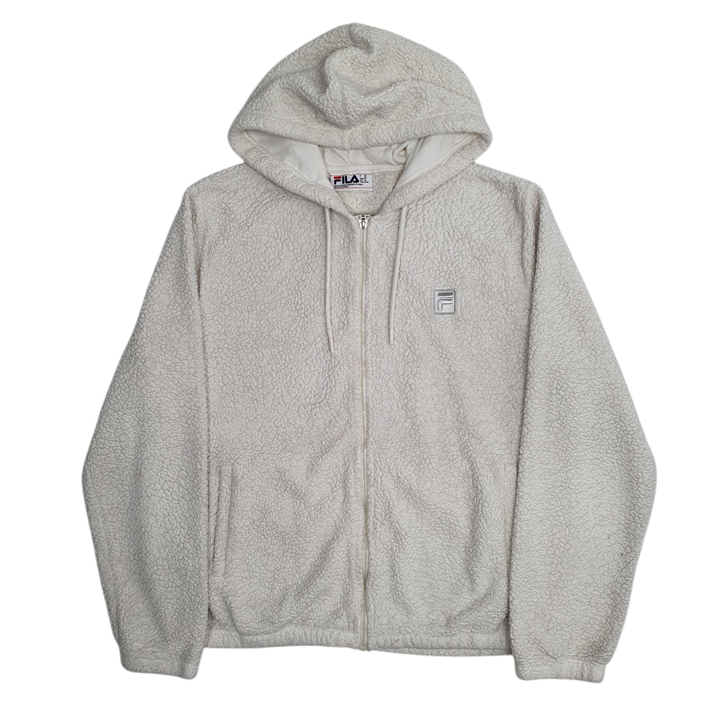 Mens White Fila Hoodie Sherpa Full Zip Jumper