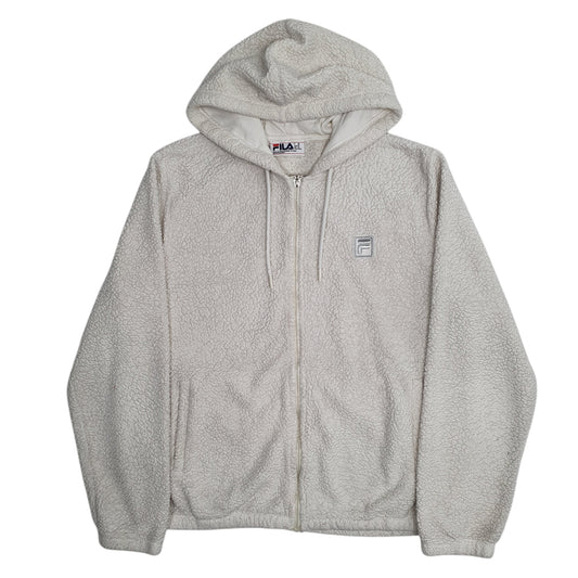 Mens White Fila Hoodie Sherpa Full Zip Jumper