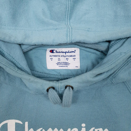 Mens Blue Champion Spellout Hoodie Jumper