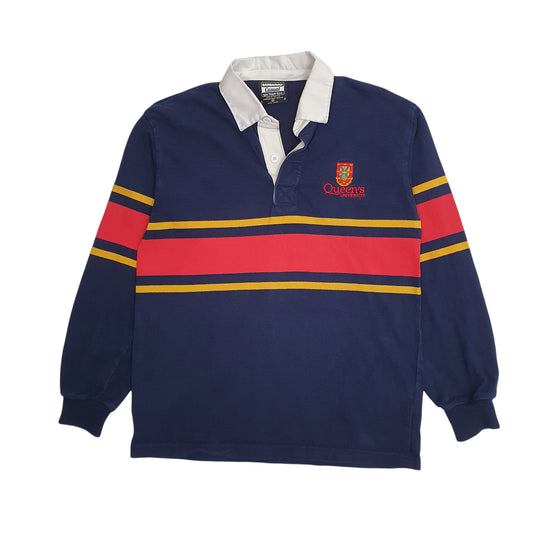 Mens Navy Barbarian Queens University Rugby Long Sleeve Polo Shirt