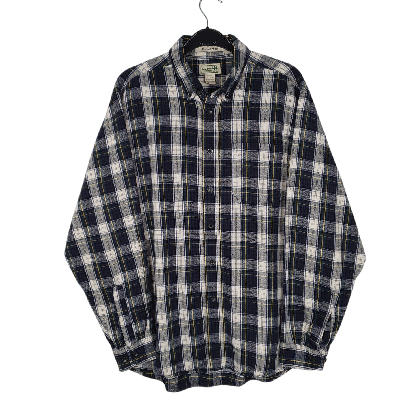 Mens Navy L.L.Bean Thick Flannel Plaid Long Sleeve Shirt