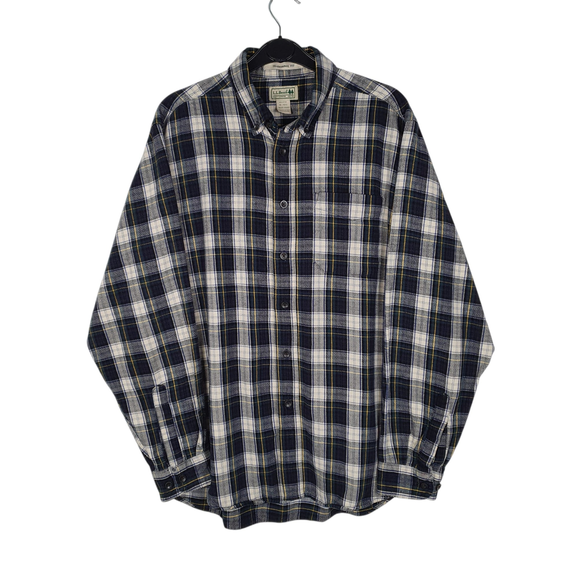 Mens Navy L.L.Bean Thick Flannel Plaid Long Sleeve Shirt