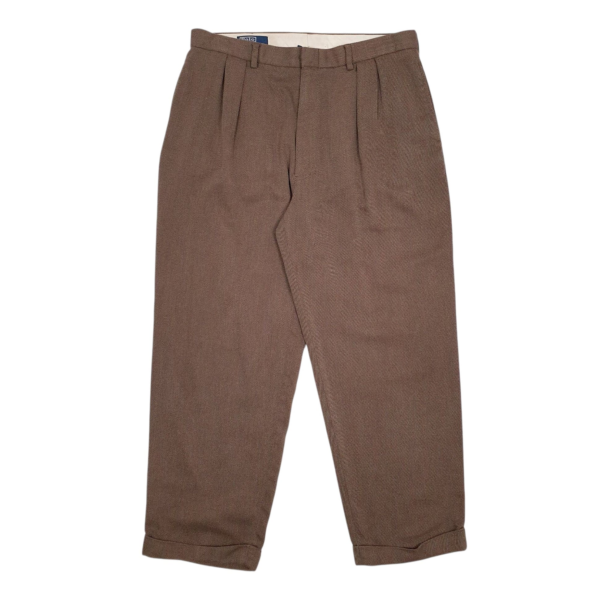 Mens Brown Polo Ralph Lauren Pleated Formal Trousers