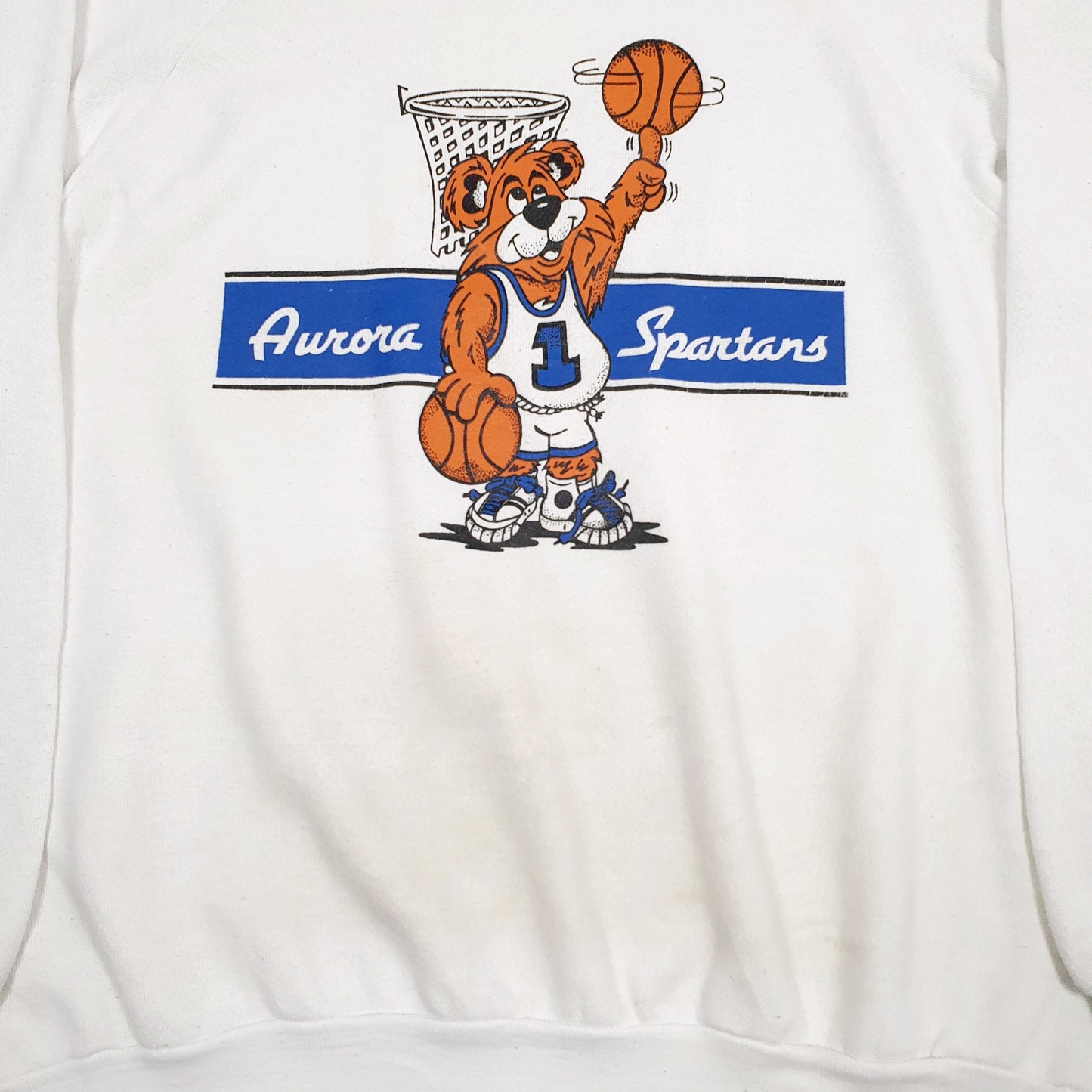 Mens White T Shirt Supply Vintage Aurora Spartans Crewneck Jumper