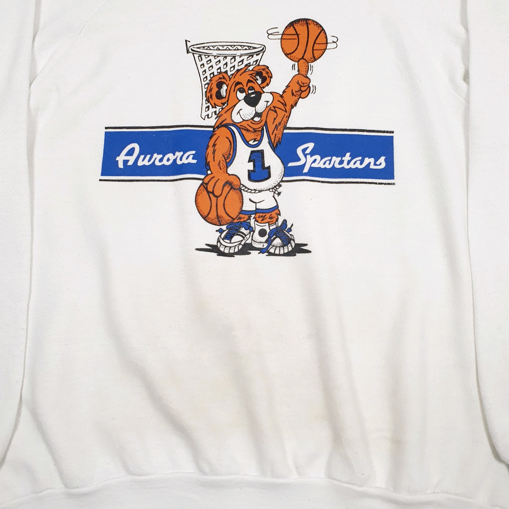 Mens White T Shirt Supply Vintage Aurora Spartans Crewneck Jumper