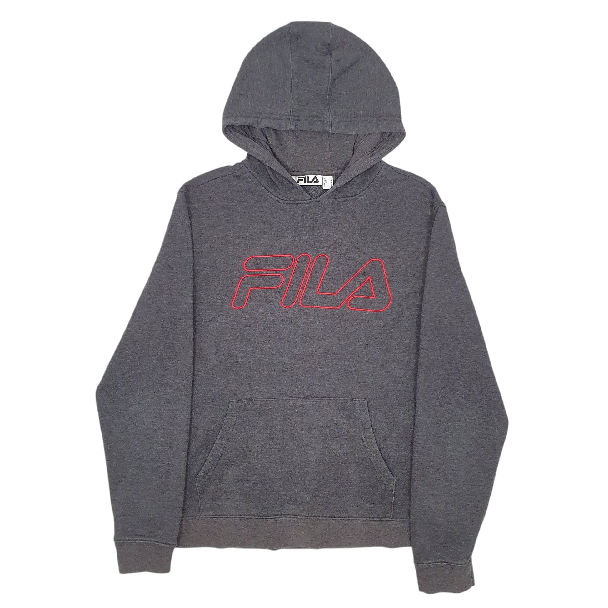 Mens Grey Fila Spellout Hoodie Jumper