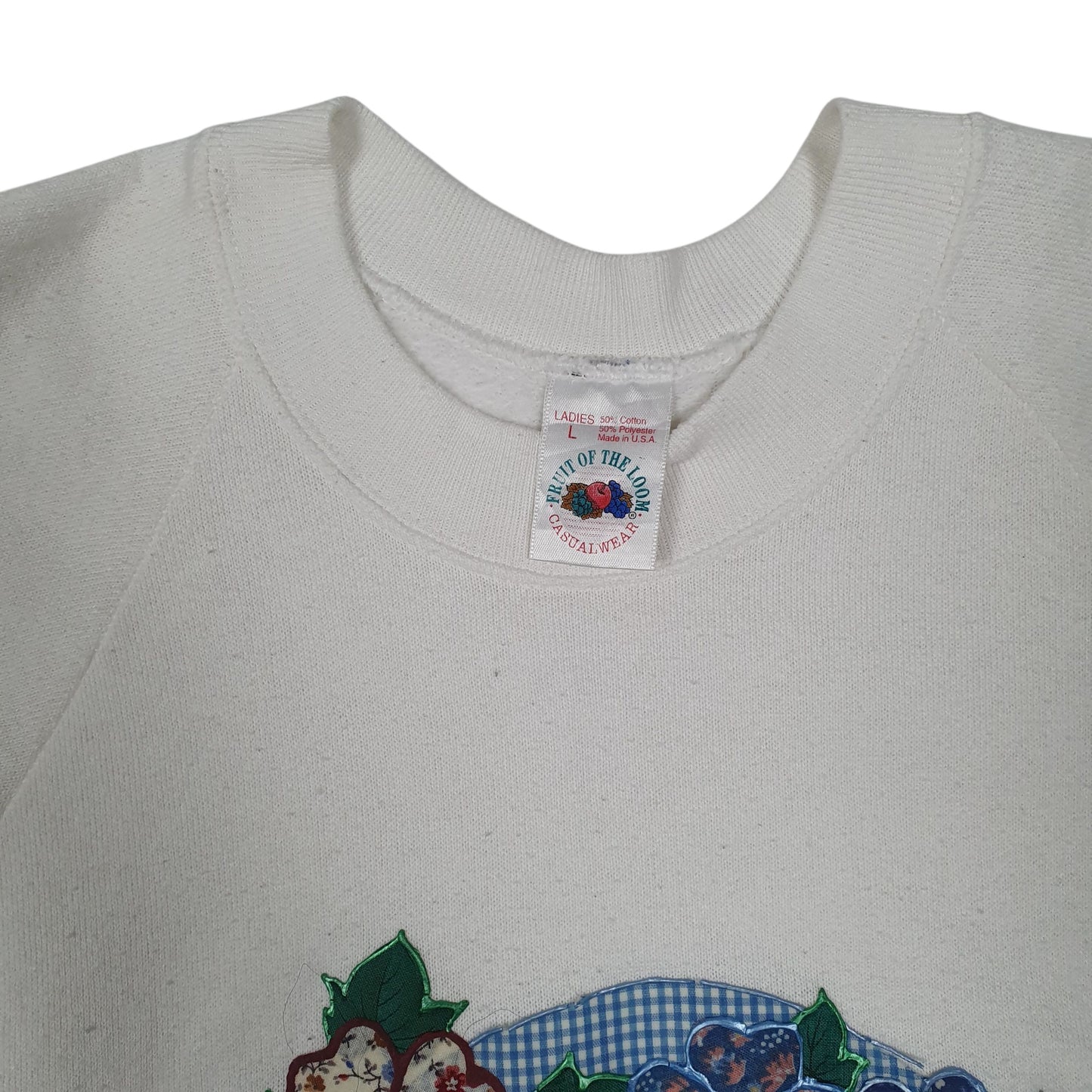 Womens White Fruit Of The Loom Vintage 90s Floral Crewneck Jumper