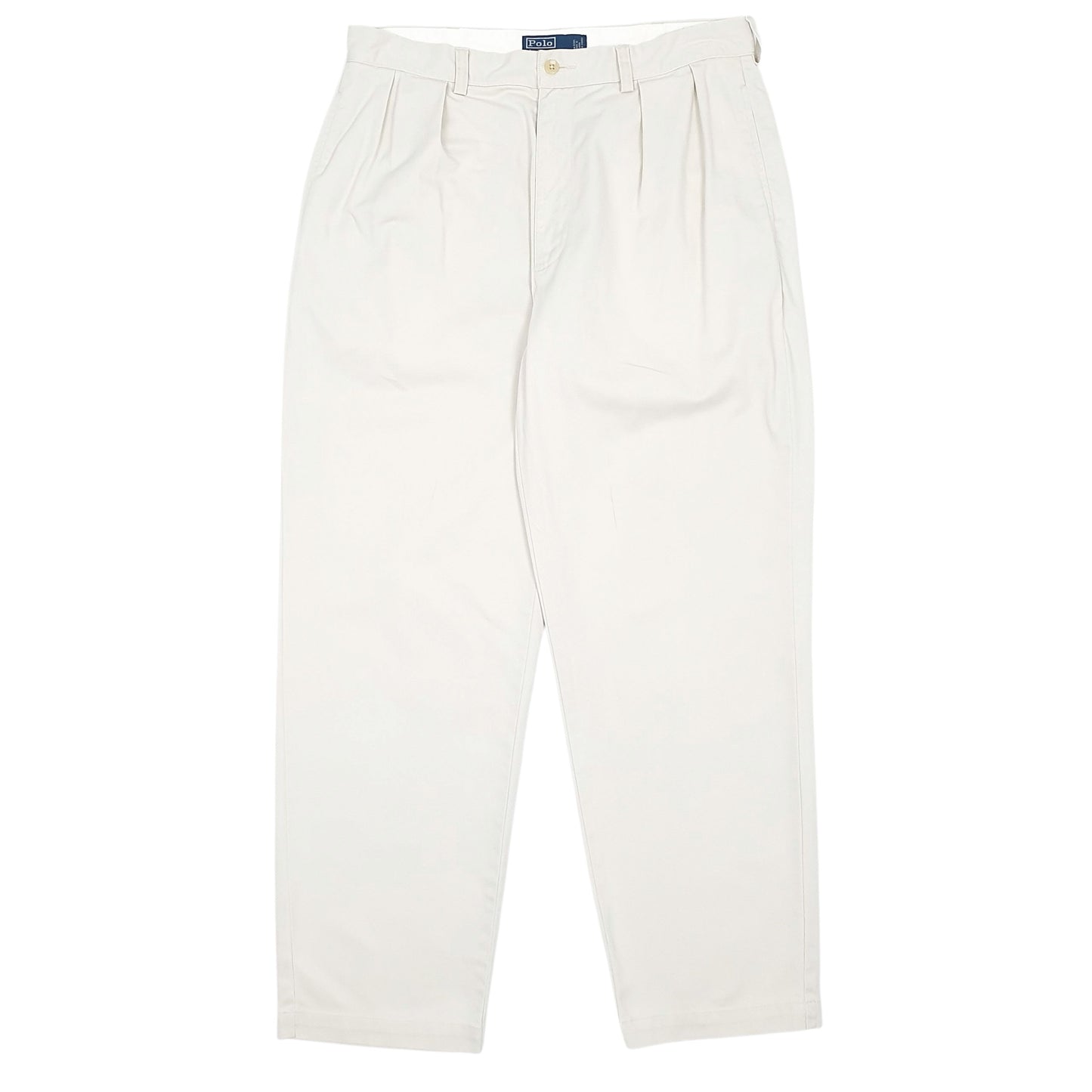 Mens Cream Polo Ralph Lauren Andrew Pant Vintage 90s Pleated Chino Trousers