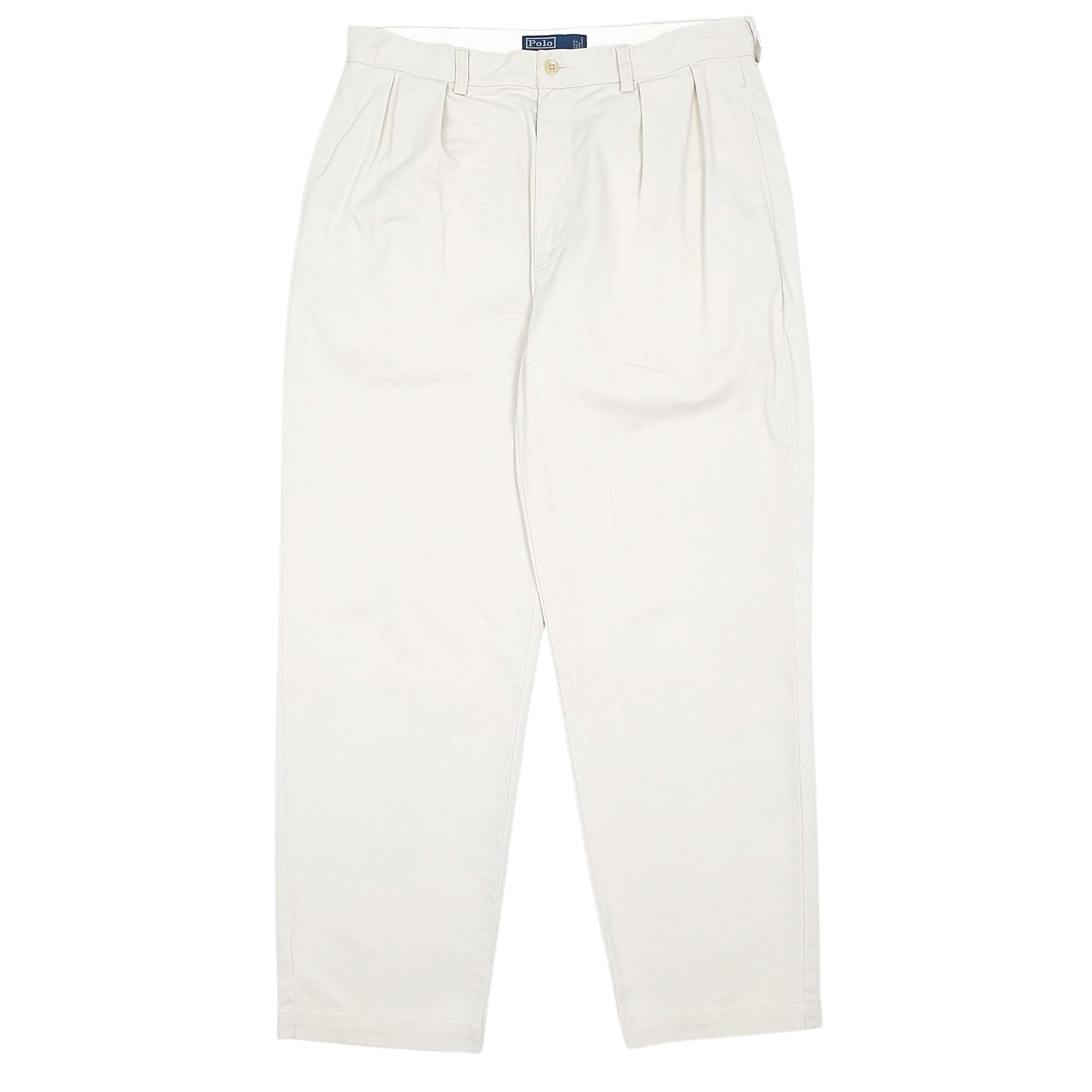 Mens Cream Polo Ralph Lauren Andrew Pant Vintage 90s Pleated Chino Trousers