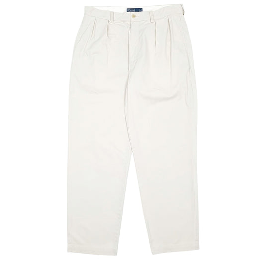 Mens Cream Polo Ralph Lauren Andrew Pant Vintage 90s Pleated Chino Trousers