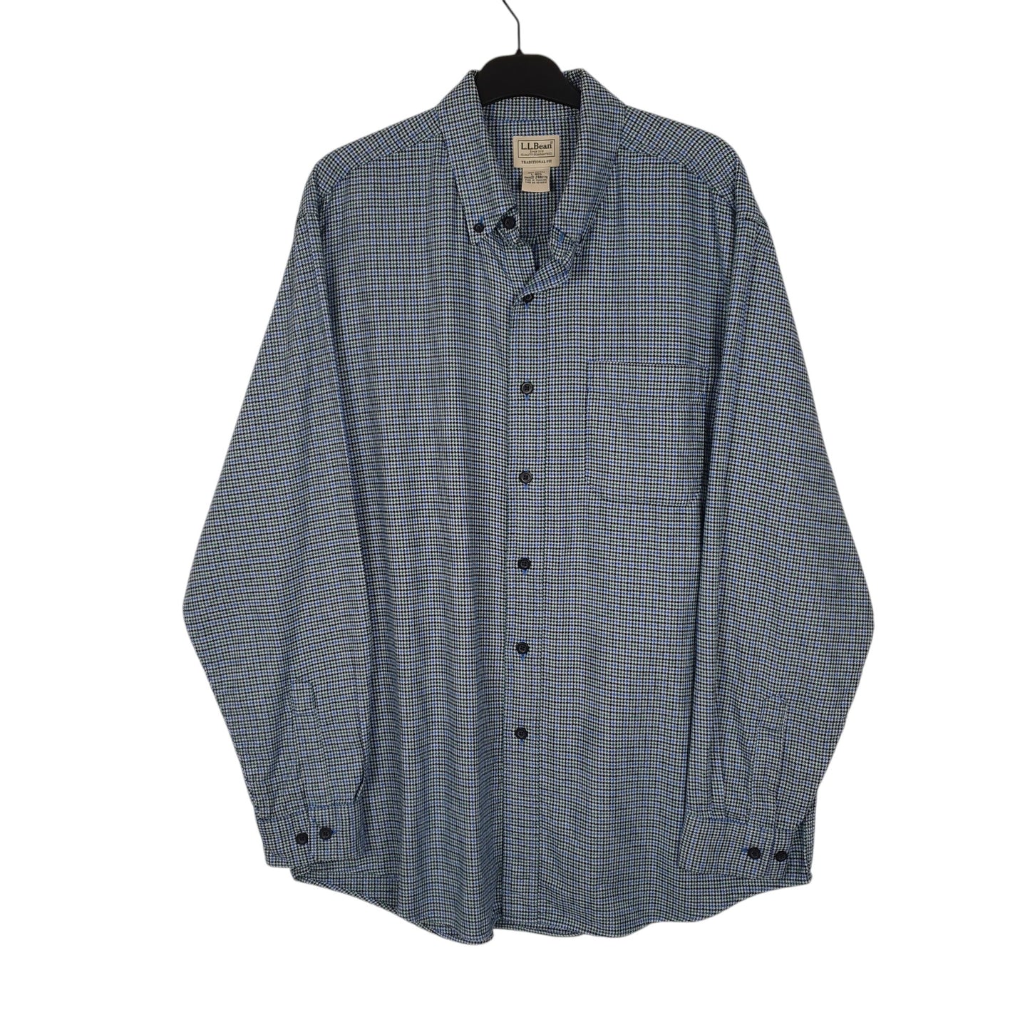 Mens Blue L.L.Bean Thick Flannel Houndstooth Long Sleeve Shirt