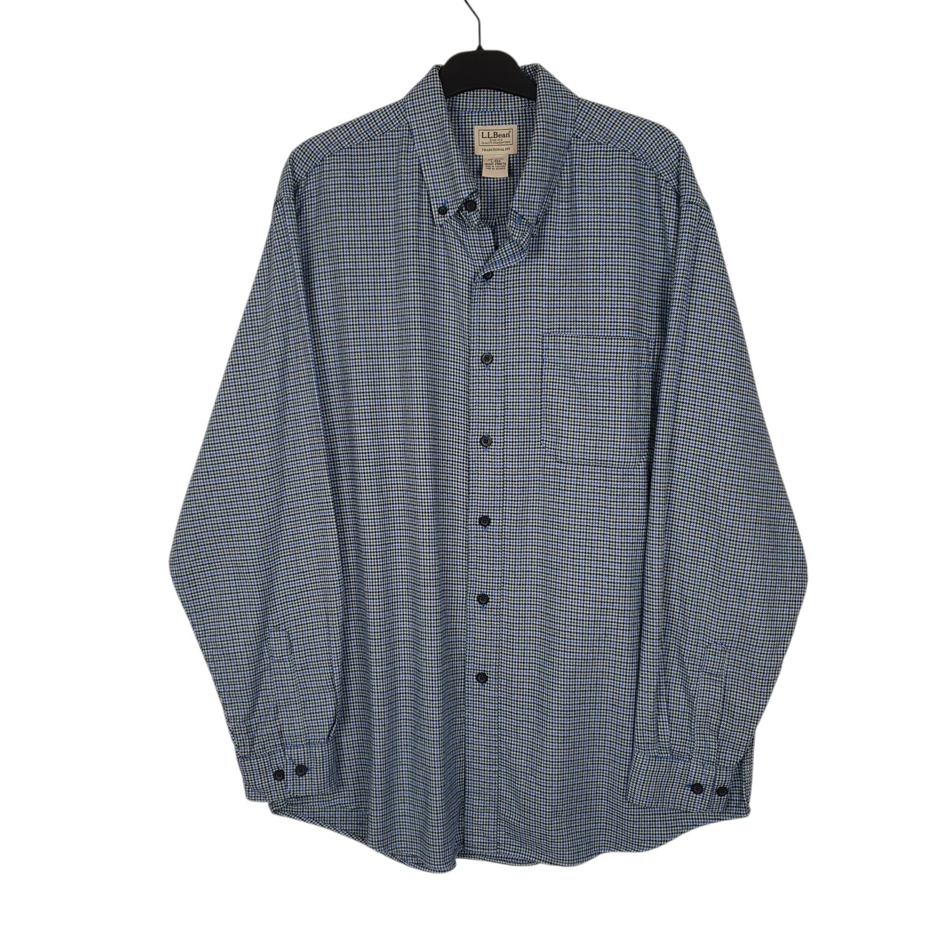 Mens Blue L.L.Bean Thick Flannel Houndstooth Long Sleeve Shirt
