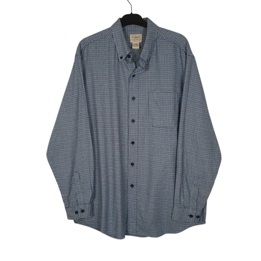 Mens Blue L.L.Bean Thick Flannel Houndstooth Long Sleeve Shirt