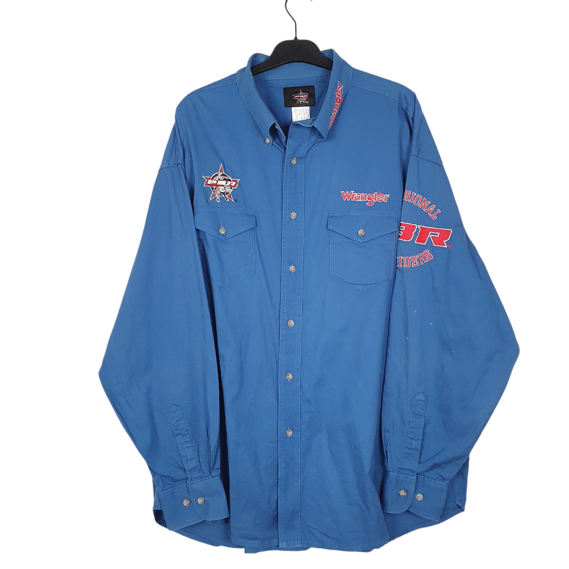 Mens Blue Wrangler PBR Bull Riders Rodeo Long Sleeve Shirt