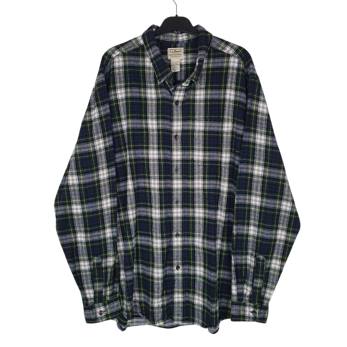 Mens Navy L.L.Bean Scotch Plaid Flannel Long Sleeve Shirt