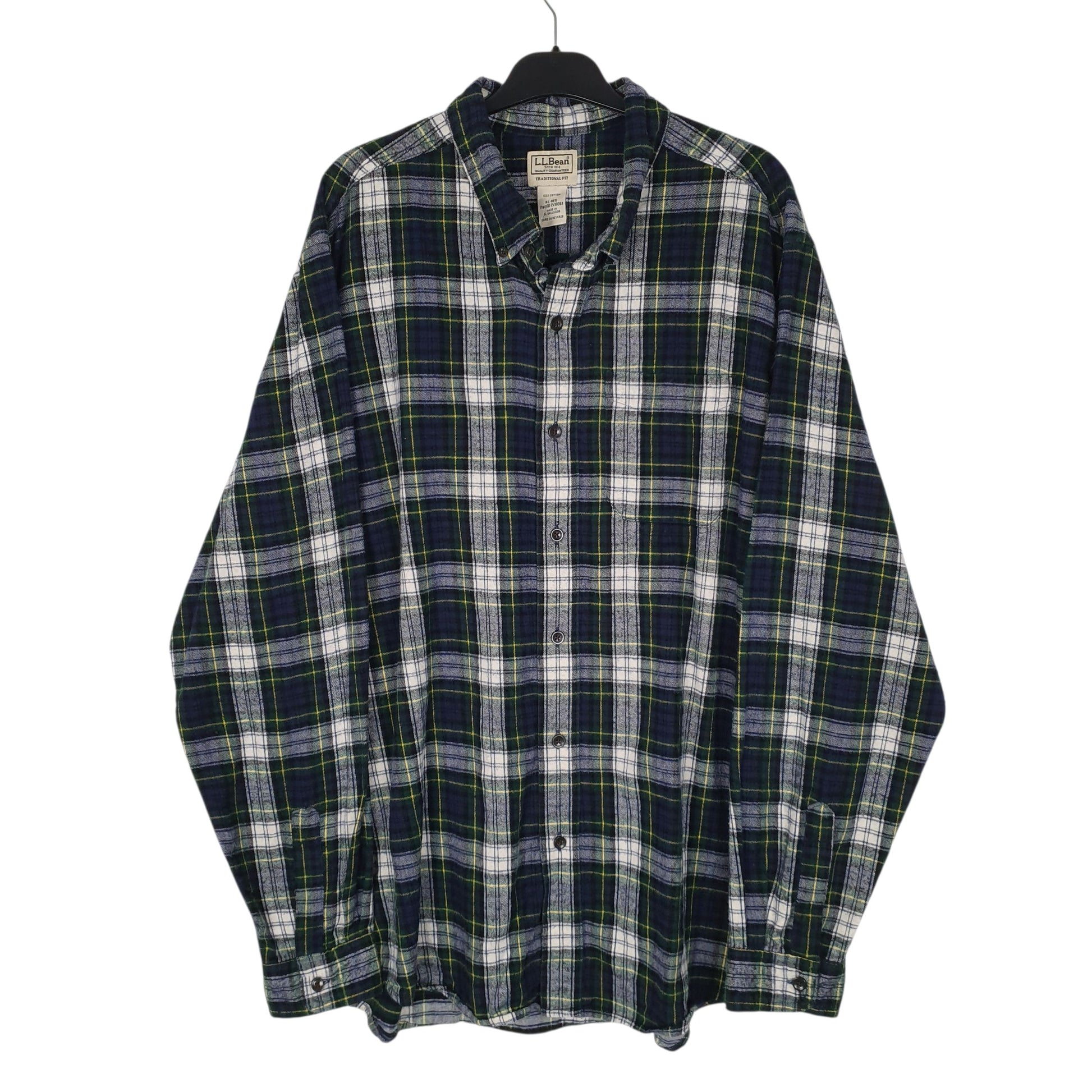 Mens Navy L.L.Bean Scotch Plaid Flannel Long Sleeve Shirt