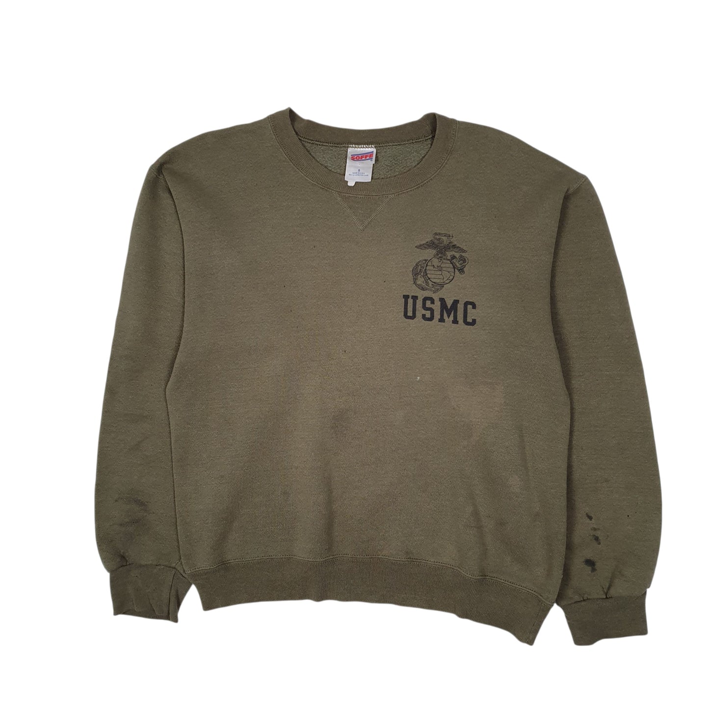 Mens Green Soffe United States Marine Corp USMC Vintage 90s Crewneck Jumper