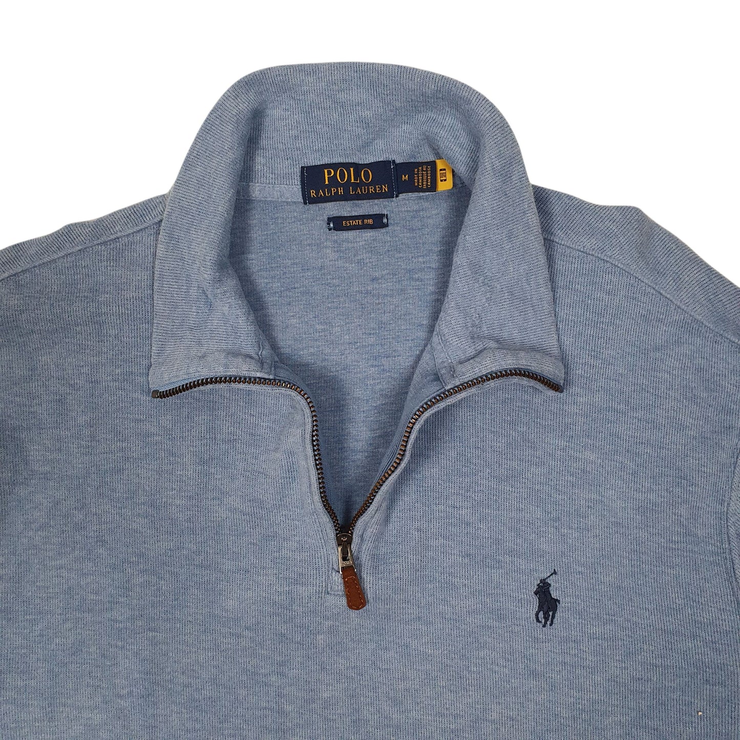 Mens Blue Polo Ralph Lauren Estate Rib Quarter Zip Jumper
