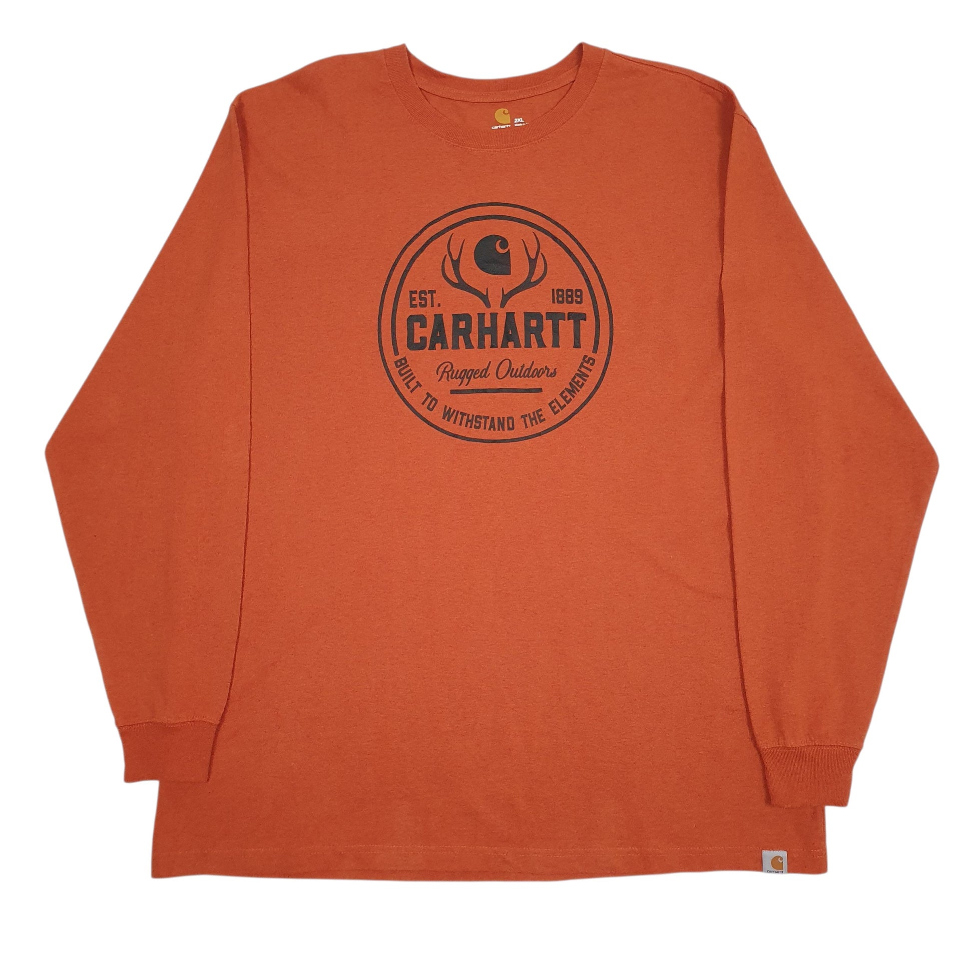Mens Orange Carhartt Spellout Long Sleeve T Shirt