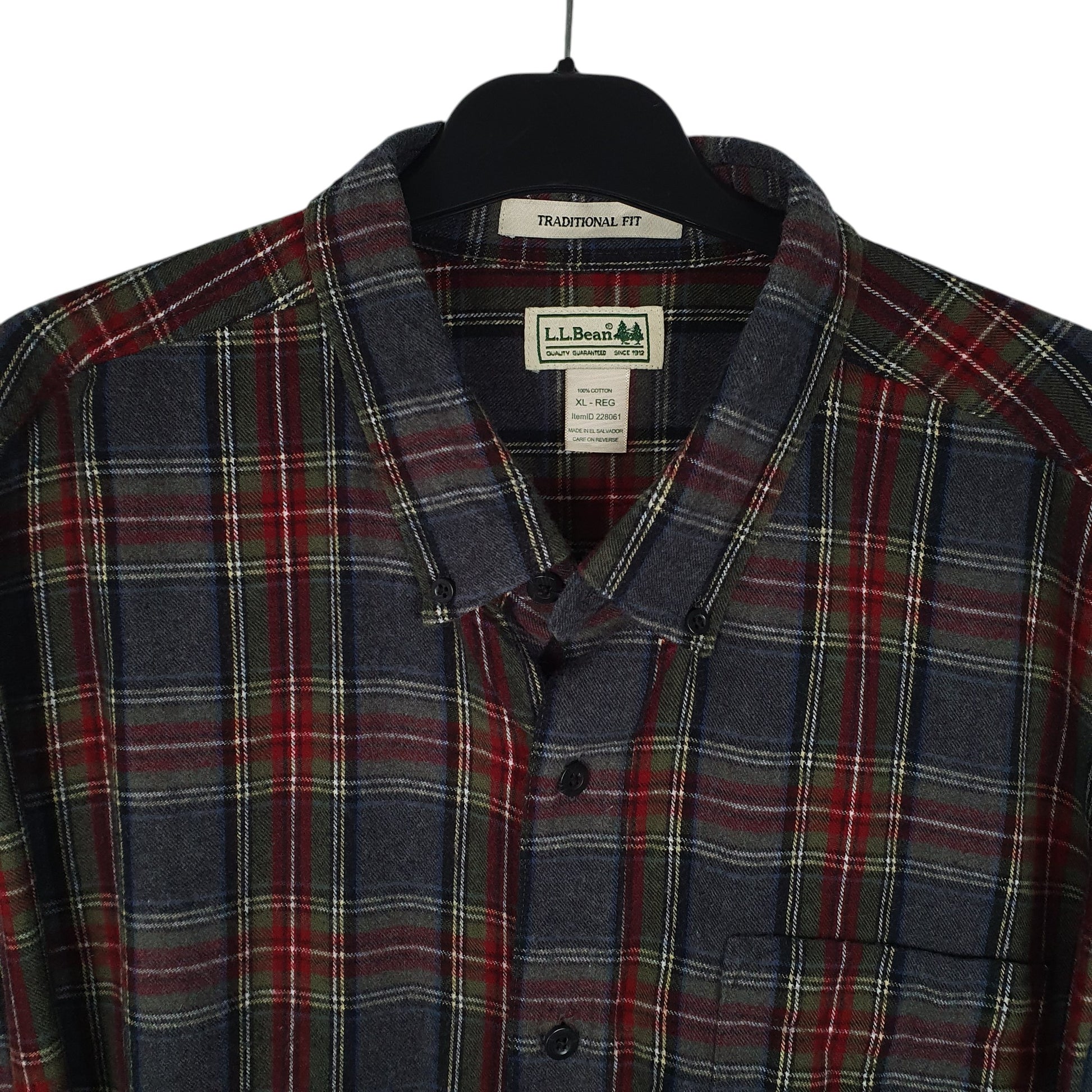 Mens Grey L.L.Bean Thick Flannel Plaid  Shirt