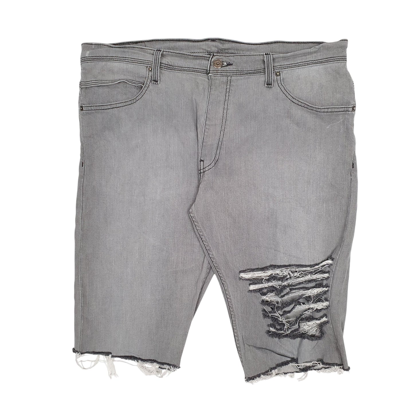 Mens Grey Levis 514 Ripped Denim Shorts