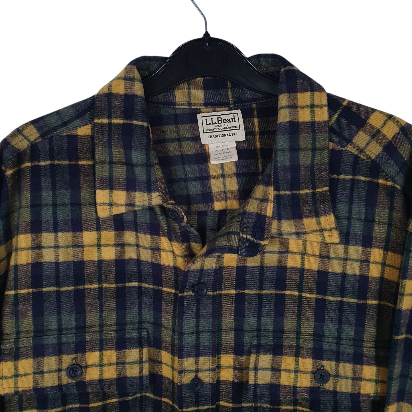 Mens Navy L.L.Bean Thick Flannel Plaid Chamois  Shirt