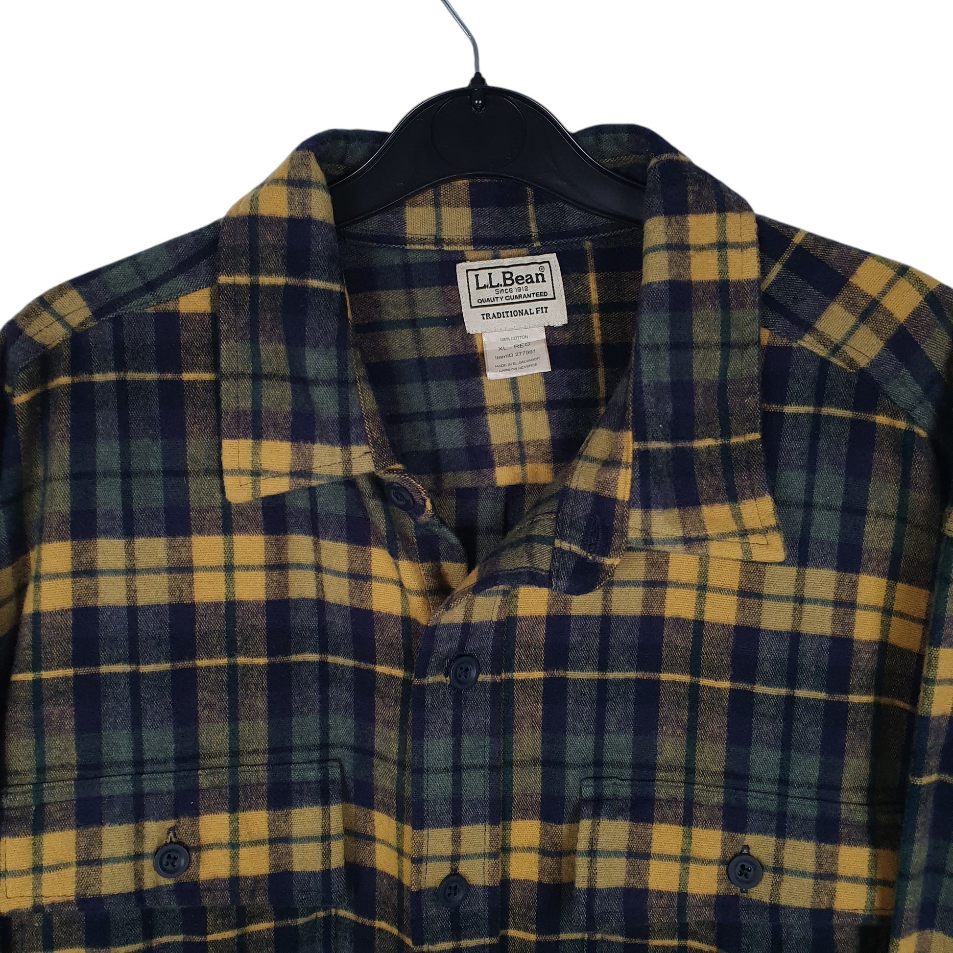 Mens Navy L.L.Bean Thick Flannel Plaid Chamois  Shirt
