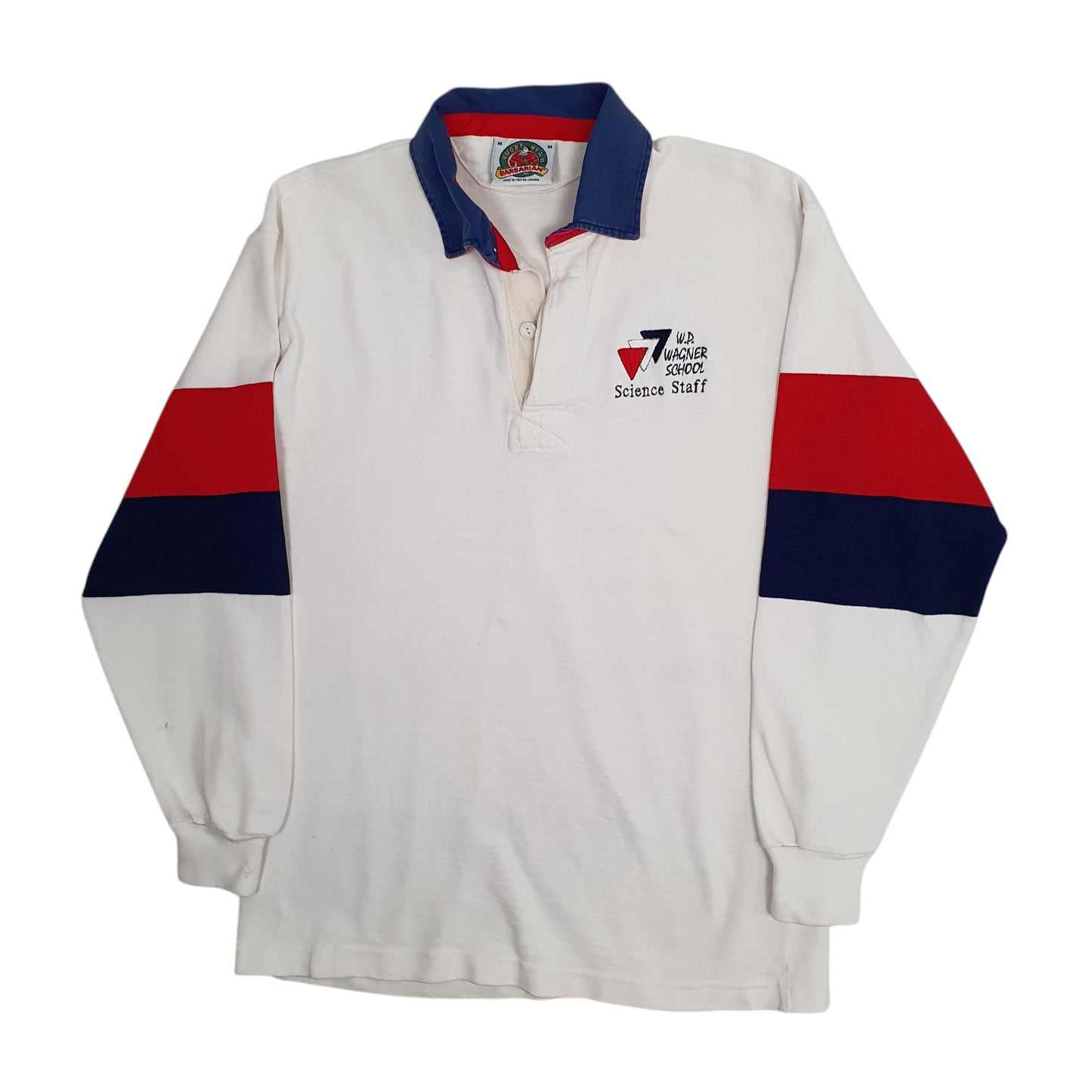 Mens White Barbarian Rugby Long Sleeve Polo Shirt